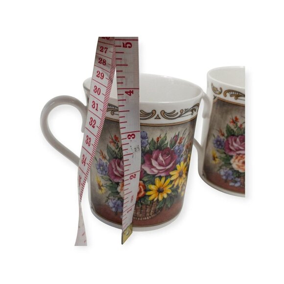 Royal Worcester Porcelain Floral Bouquet Scroll Coffee/Tea Mugs Set Of 2 Fine Bo - Picture 6 of 15